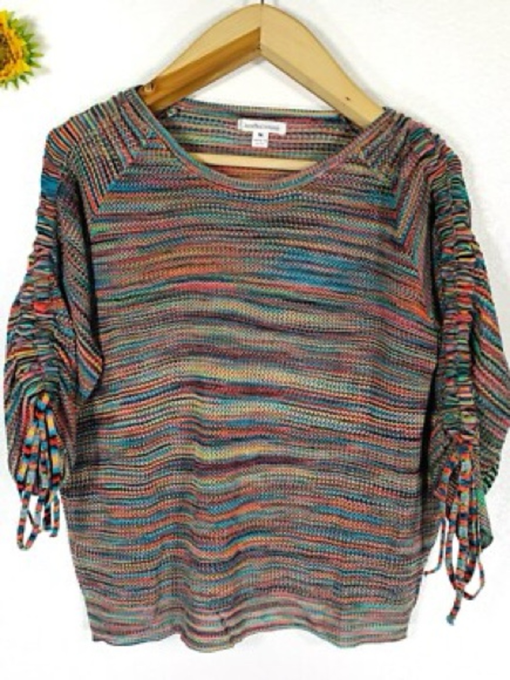 JohnPaulRichard Multicolor Striped Ruched-Sleeve Knit Sweater